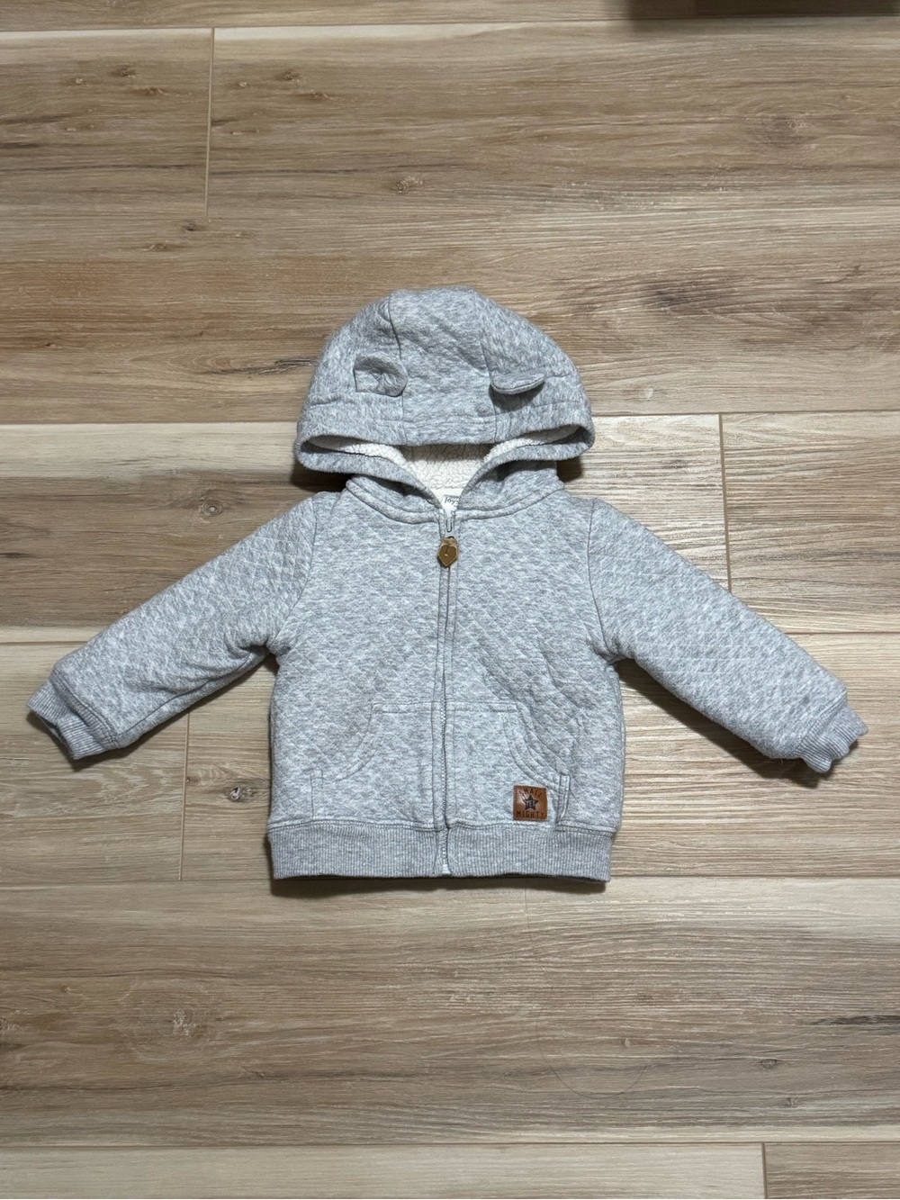 Simple Joys by Carter's Grey Quilted Sherpa Lined Bear Ear Hoodie Jacket 12M